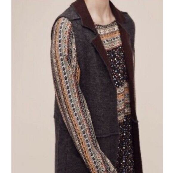 Anthropologie Morris open front Sweater Duster Vest MOTH Gray & Plum size XS-S - Picture 3 of 12